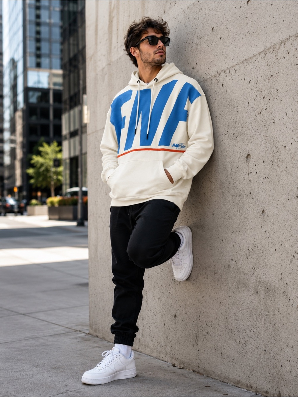 Flag Nor Fail FNF Hoodie Cream Blue Oversized Pullover Size M